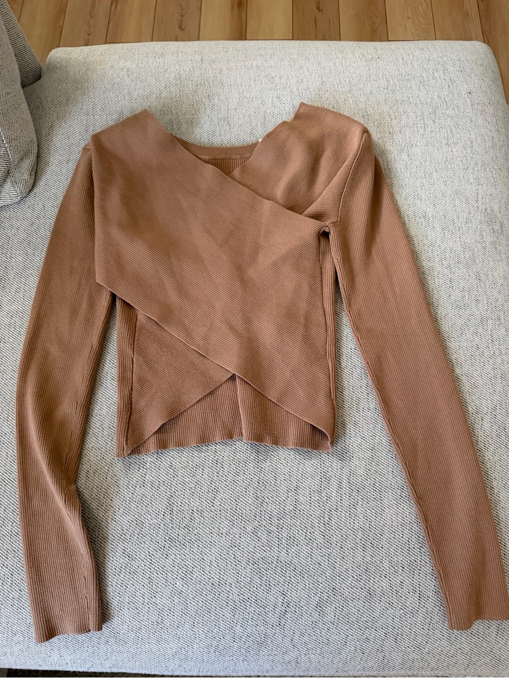 A.L.C. Asymmetrical Wrap Ribbed Long Sleeve Top - Camel Brown